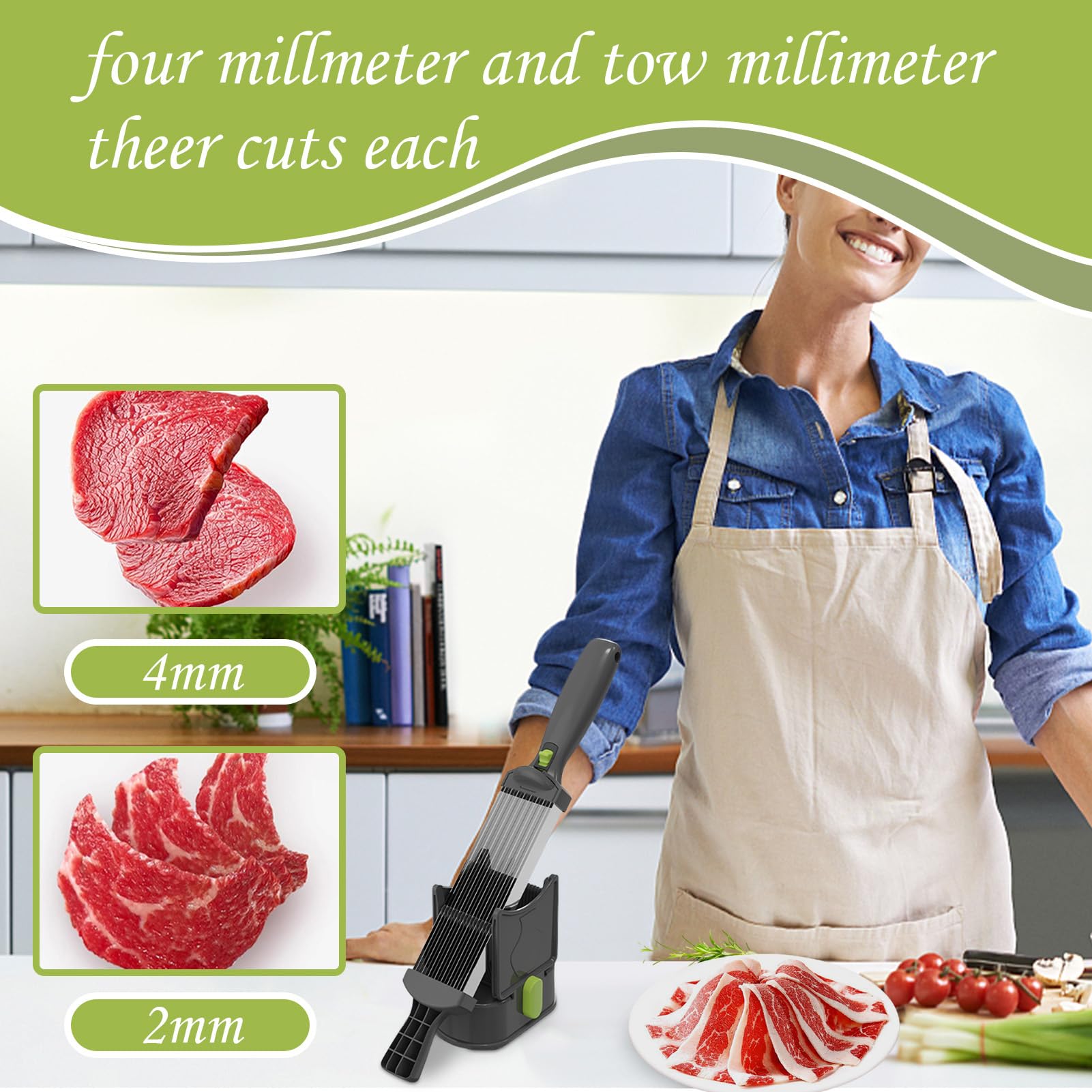 Slicer di carne manuale - taglio di carne manuale regolabile a spessore 2-4 mm, robot da cucina, mannaia in acciaio inossidabile per il taglio, il triturazione, i tassati, il macinatura