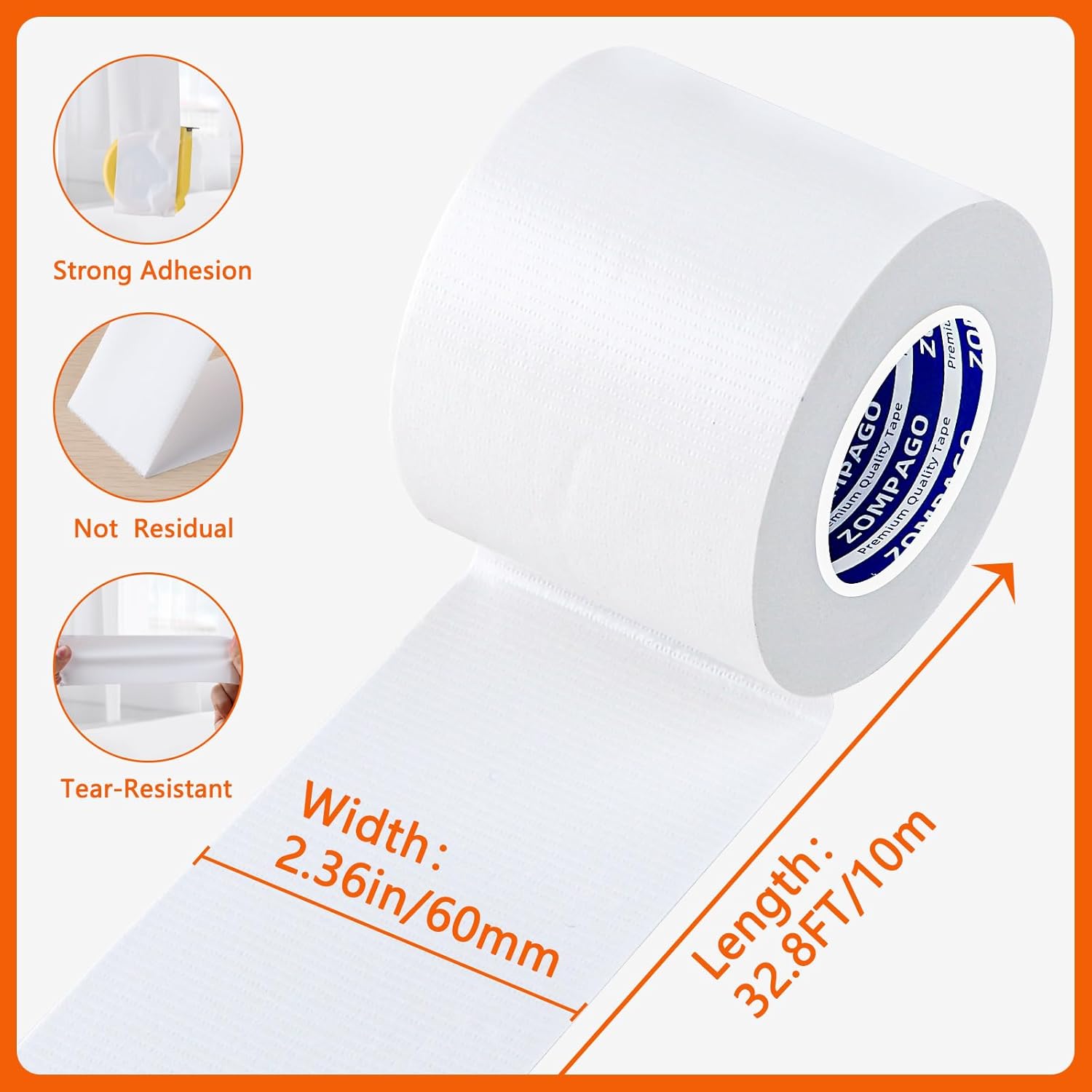 ZOMPAGO Strong Adhesive Cloth Weather Stripping Tape for Sliding Windows and Door Frames - Seal Strip for Soundproofing,Dustproof, Waterproof,and Windproof-Durable and Wear Resistant,2.4inx33FT,White