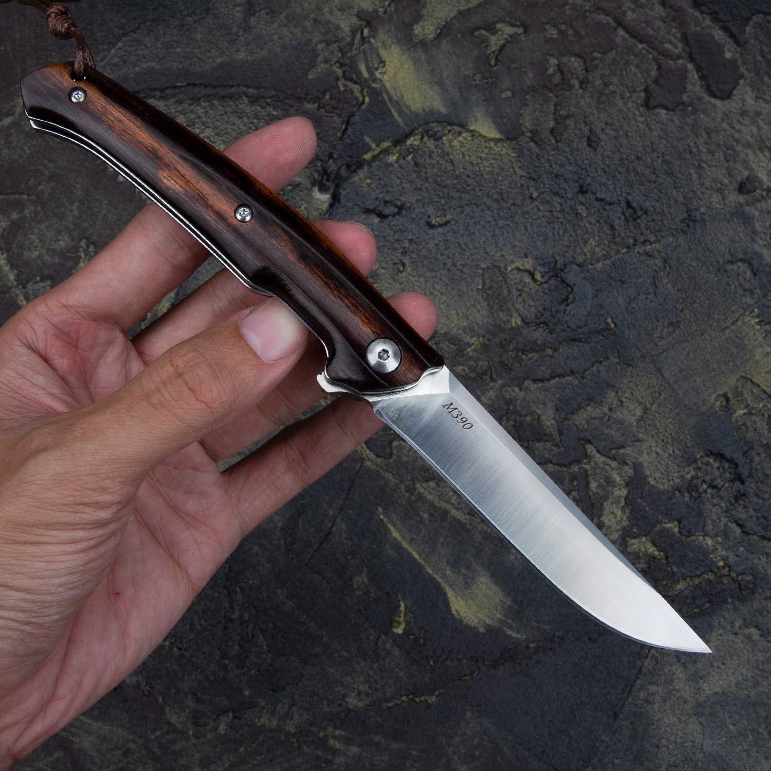 NEWOOTZ Bohler M390 Steel Folding Pocket Knife with Leather Sheath