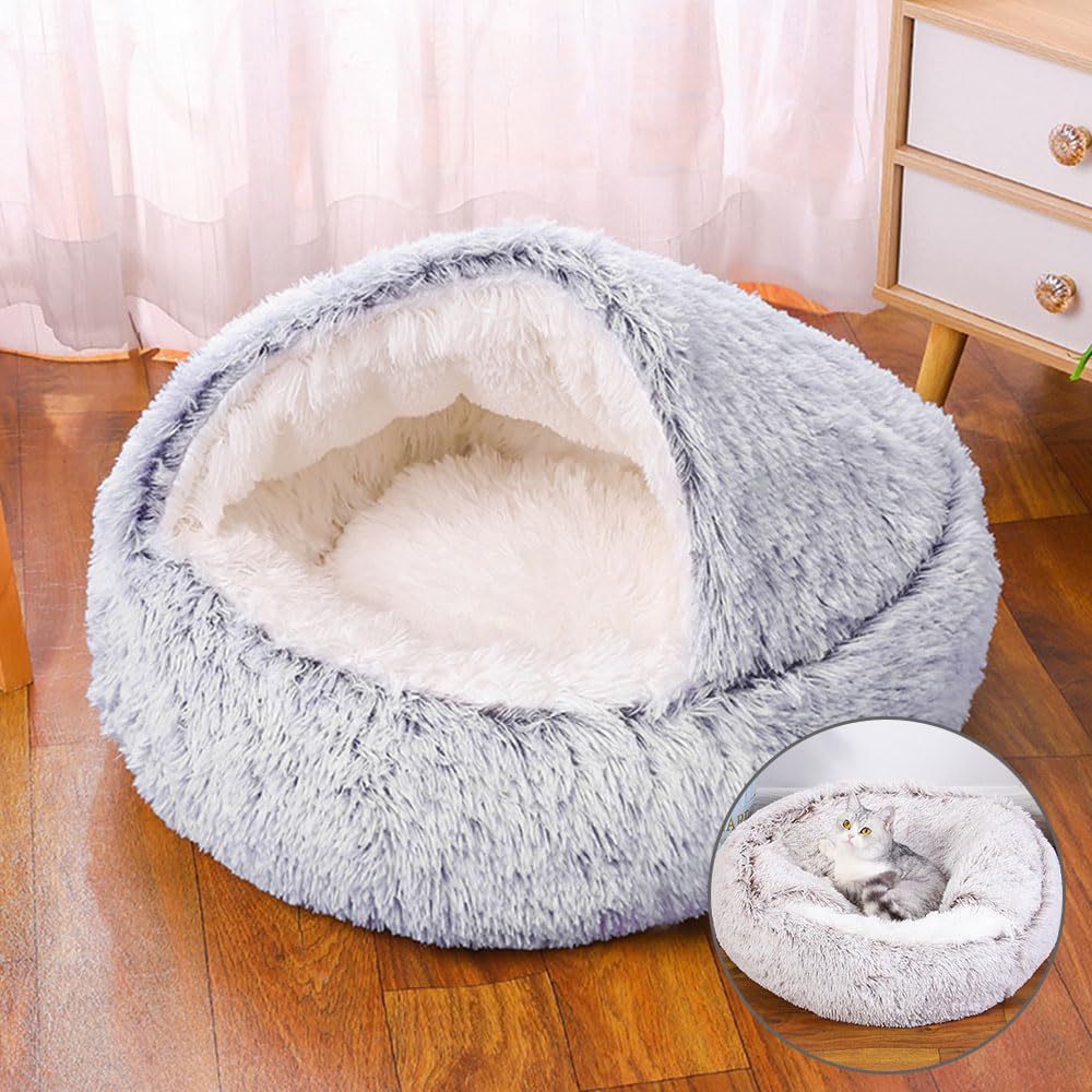 DOTBUY-SHOP Dog Bed Washable, Soft Comfy Cat Bed Felt Donut Dog Bed, Dual-Use Pet Bed With Slip-Resistant Bottom, Orthopedic Dog Beds Gift for Small Dogs and Cats (80cm,Gradient Grey)