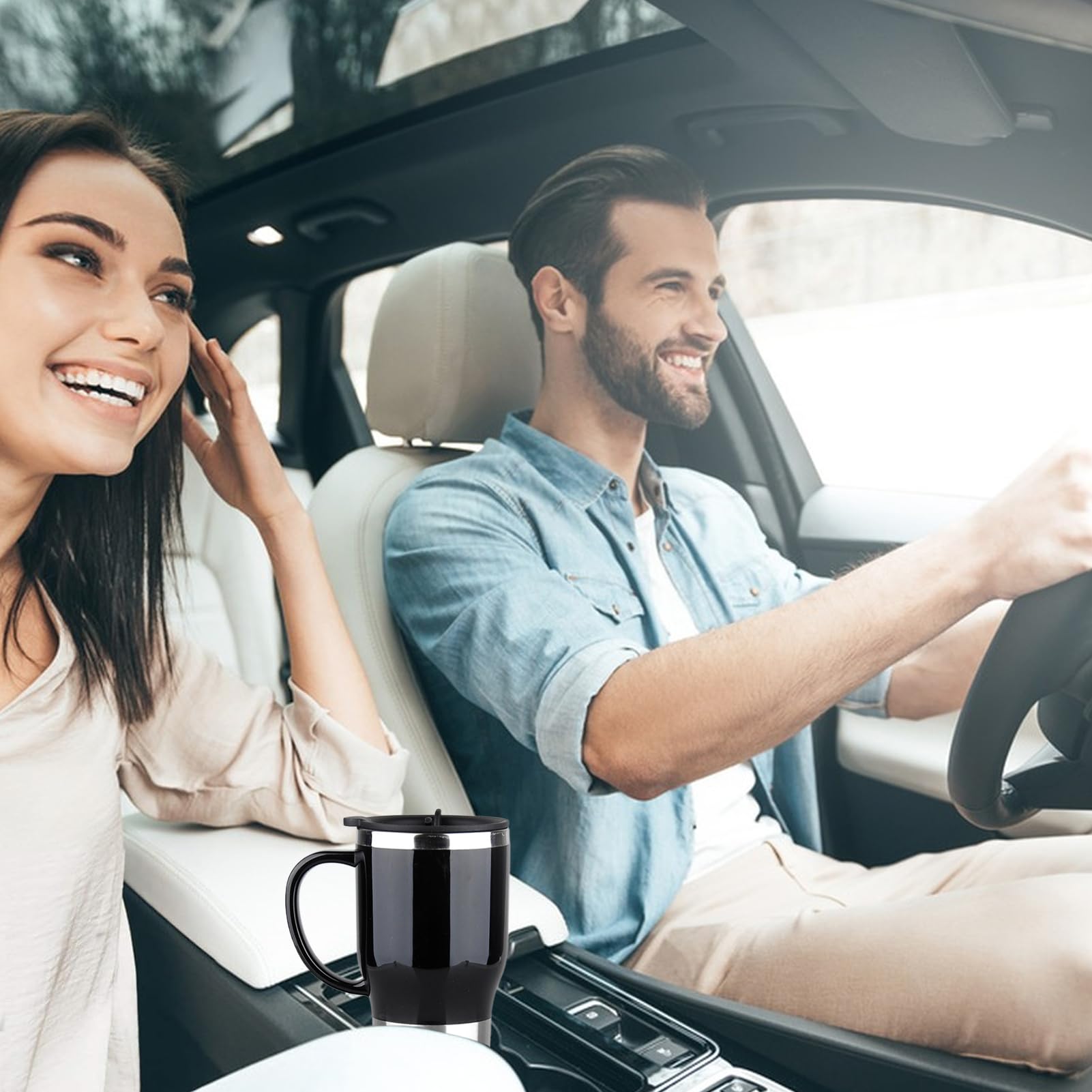 Taza calefactora para coche,Taza de viaje calentada, de viaje eléctrica de | 12 V | Caldera portátil para hervidor de coche, elegante taza de té y café con asa de 450ml para climas fríos