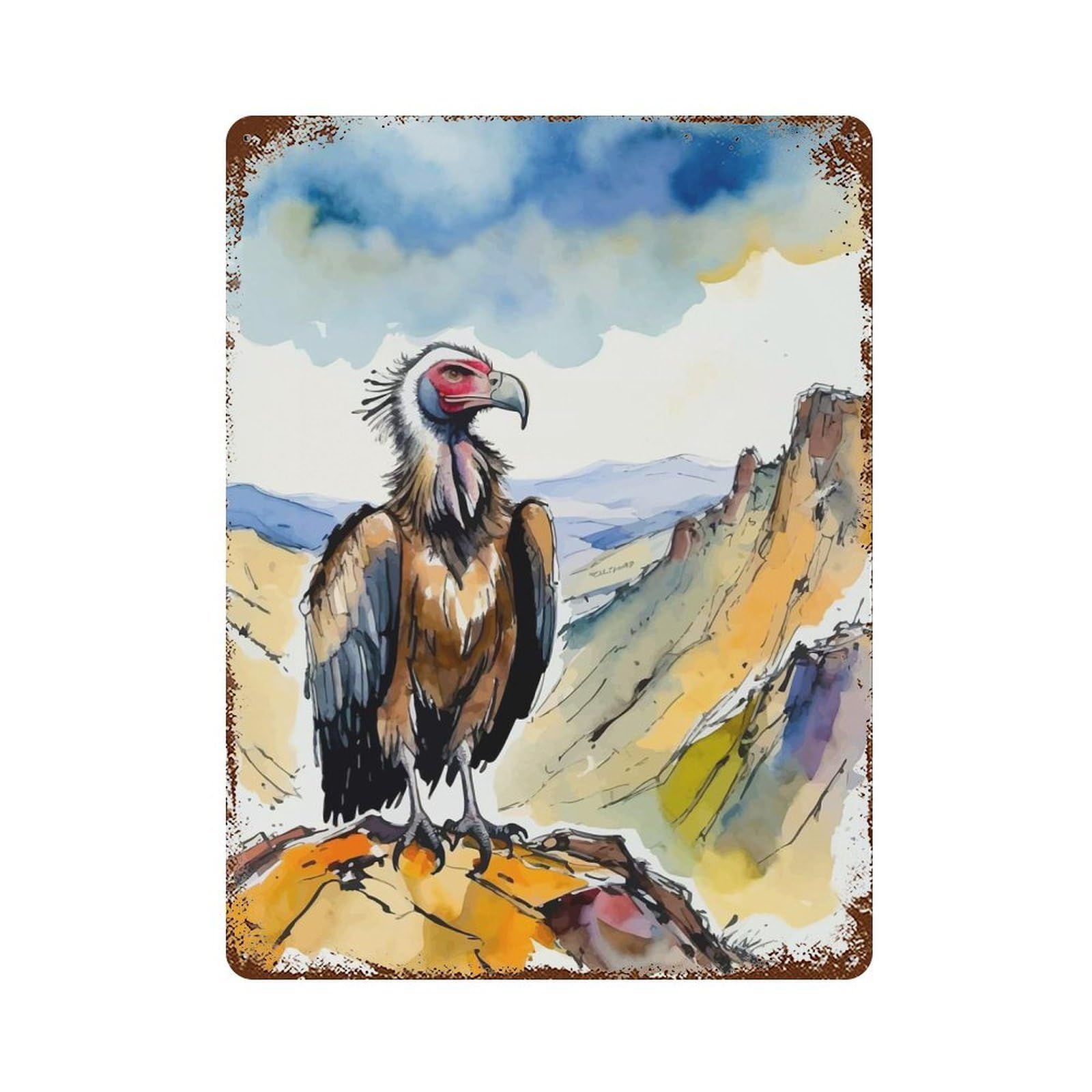Rustic Tin Plaque Vulture on Mountaintop 15.7"x11.8", Retro Wall Decor for Shed, Workshop And Garage Wall Decor