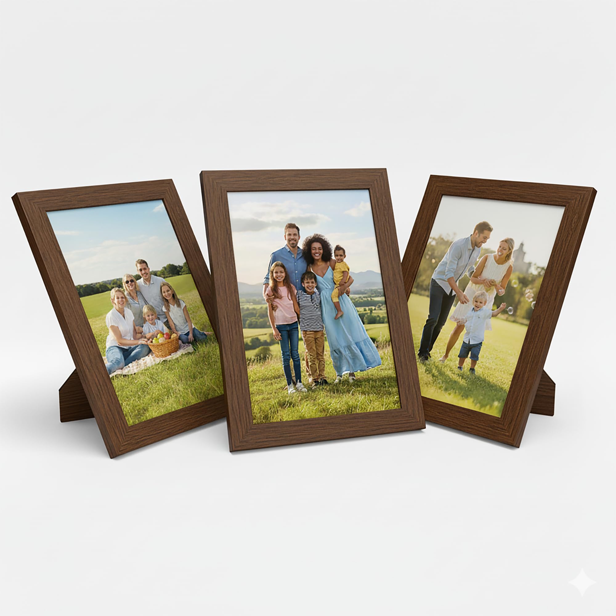 WANSHA HOME A5 Dark Oak (Pack 3) Picture Frames (21 x 14.8 cm) Flat Poster Frame - Clear Acrylic Poster Display with MDF Wooden - Portrait/Panoramic - Wall Mount Hooks & Tabletop Stand