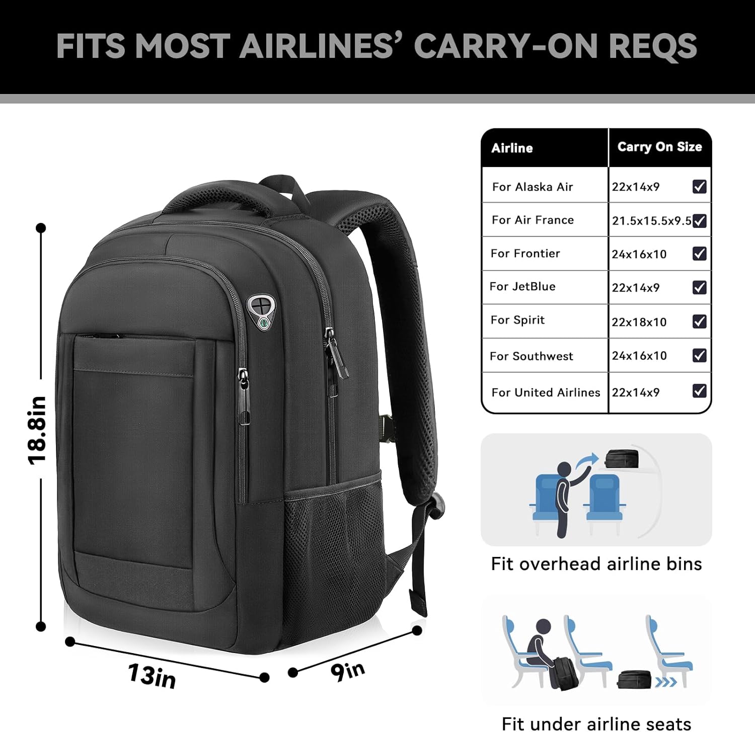 Large Travel Laptop Backpack, 17 Inch Laptop Backpack Airline Approved, Business Anti Theft Slim Sturdy Work Computer College High School Backpack Bag Fits 17.3 Inch Notebook for Men Women, Black - Image 2