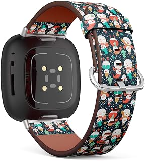 Q-Beans Replacement Leather Watch Band, Compatible with Fitbit Versa 3/4 and Fitbit Sense/Sense 2 - Holidays Funny Snowman