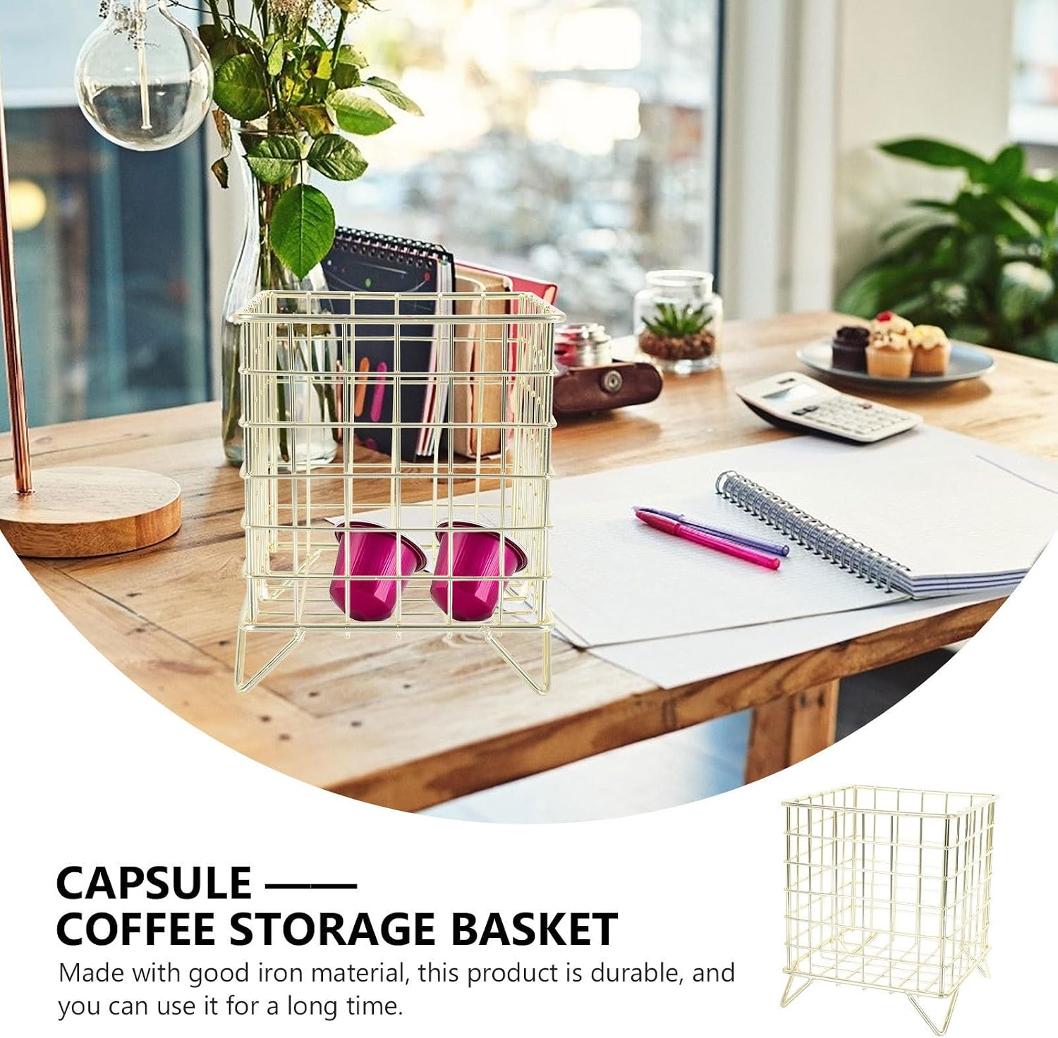 Metal Coffee Pod Basket, Iron Grid Holder for Desktop Storage