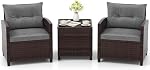 Ensemble de meubles de patio COSTWAY 3 pièces, canapé en rotin PE avec coussin lavable et table basse, plateau en verre trempé, ensemble de conversation extérieur pour balcon, porche, jardin, arrière-cour, pelouse, rouge
