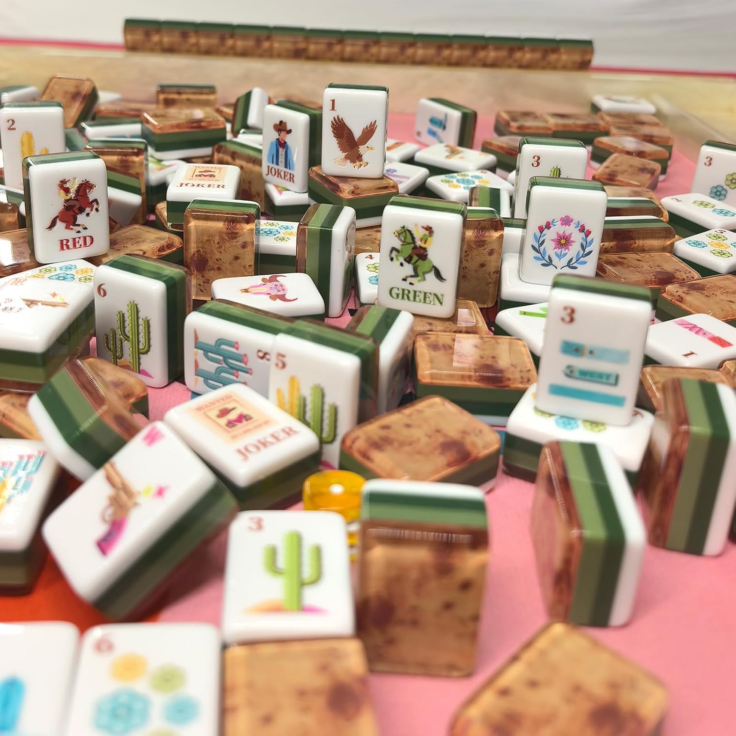 American Mahjong Cowboy Design Set 1.2-inch 160 Acrylic High-Grade Four Layer Mah-Jongg Tiles Tree Patterns