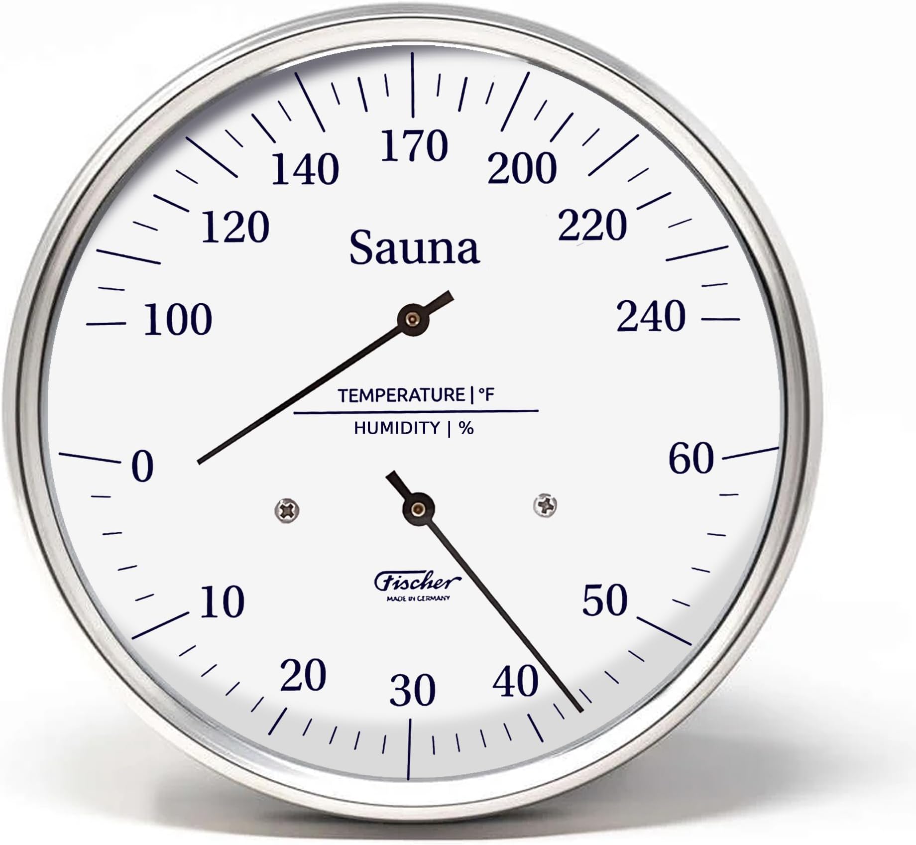 Fischer Sauna Thermometer (ยฐFahrenheit) & Hygrometer 6.3 Inches, 195-01F - Made in Germany