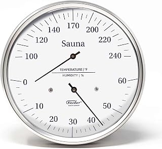Fischer Sauna Thermometer (°Fahrenheit) & Hygrometer 6.3 Inches, 195-01F - Made in Germany