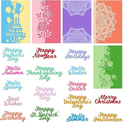 INFUNLY 7 piezas de borde de flor troquelado de metal troquelado para hacer tarjetas, feliz cumpleaños, encaje, surtido de rosas, troqueles para