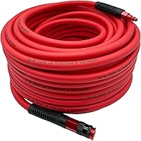 SYXQT Hybrid Air Hose 3/8x100ft 300 PSI Heavy Duty, Lightweight Kink-Resistant Red Compressor Hose w/ 1/4" Swivel Aluminum Quick Couplers