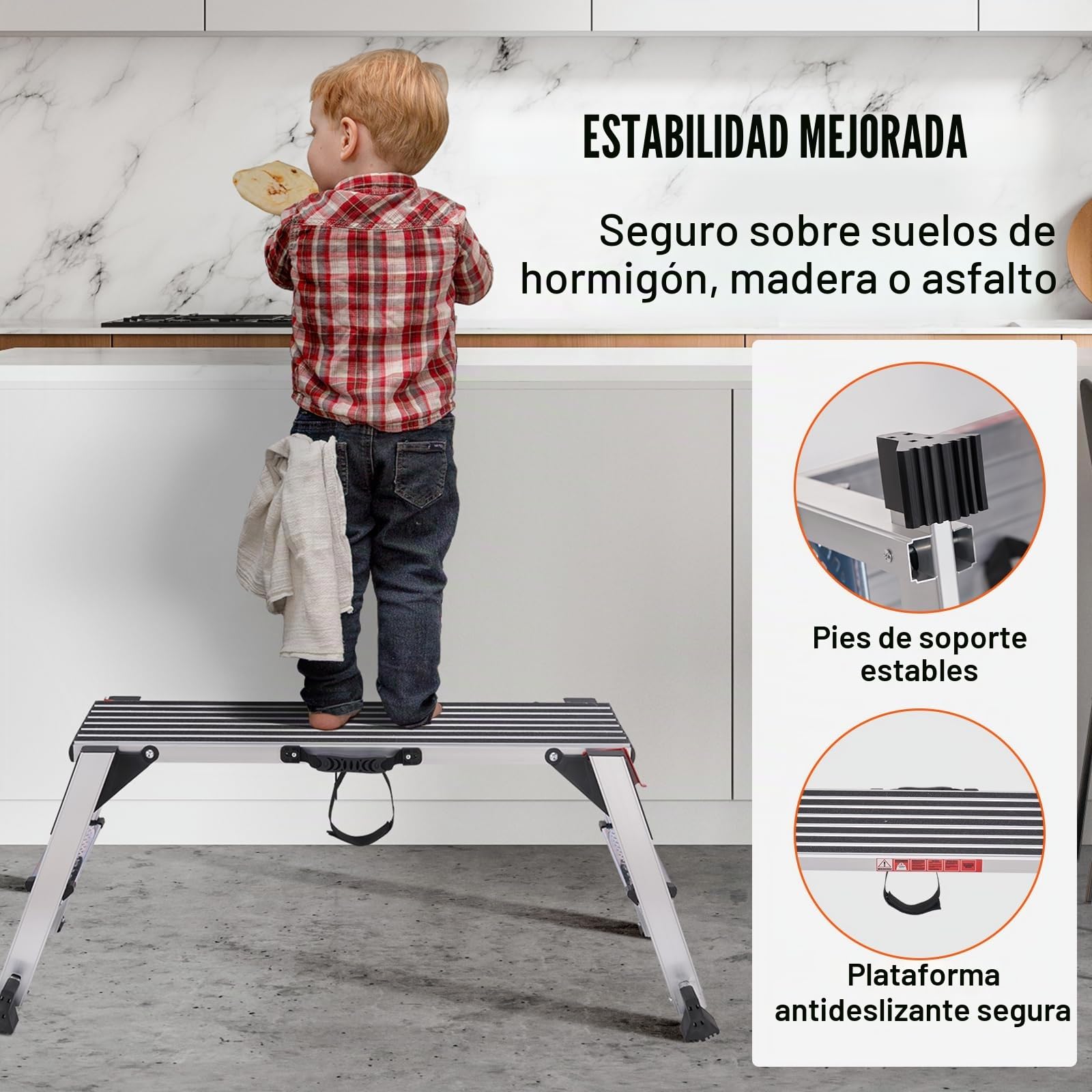 VEVOR Plataforma de Trabajo 200 kg Banco de Trabajo Plegable 100 x 30 x 48,7 cm Peldaños de Aluminio Pies Antideslizantes Mesa de Trabajo para Lavado de Vehículos Pintura Decoración
