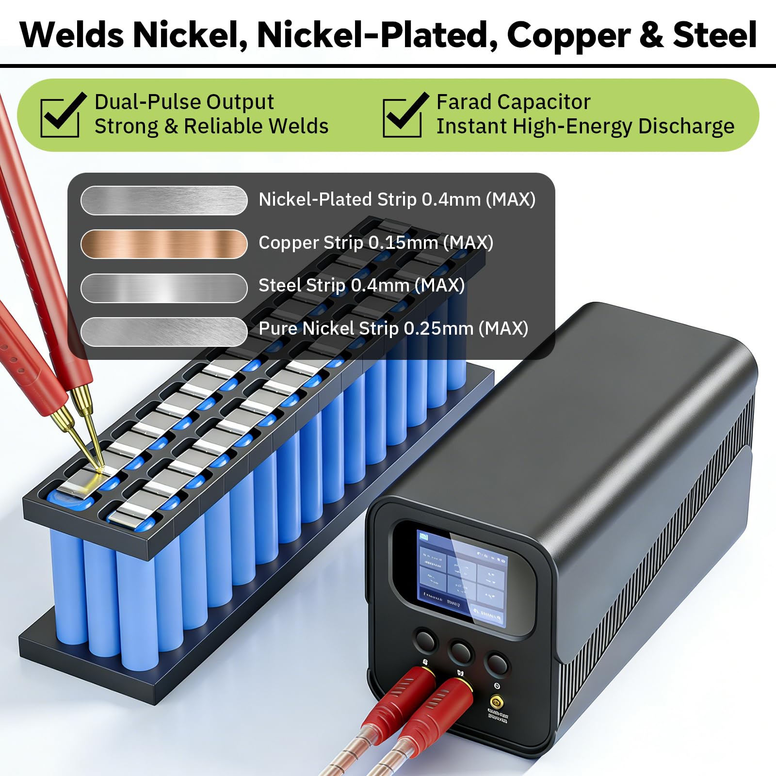 Soudeuse par Points pour Batteries, Machine à Souder les Condensateurs Farads, Soudure Cuivre/Nickel/Acier, Automatique/Pédale, 200 Pcs Papier Isolant