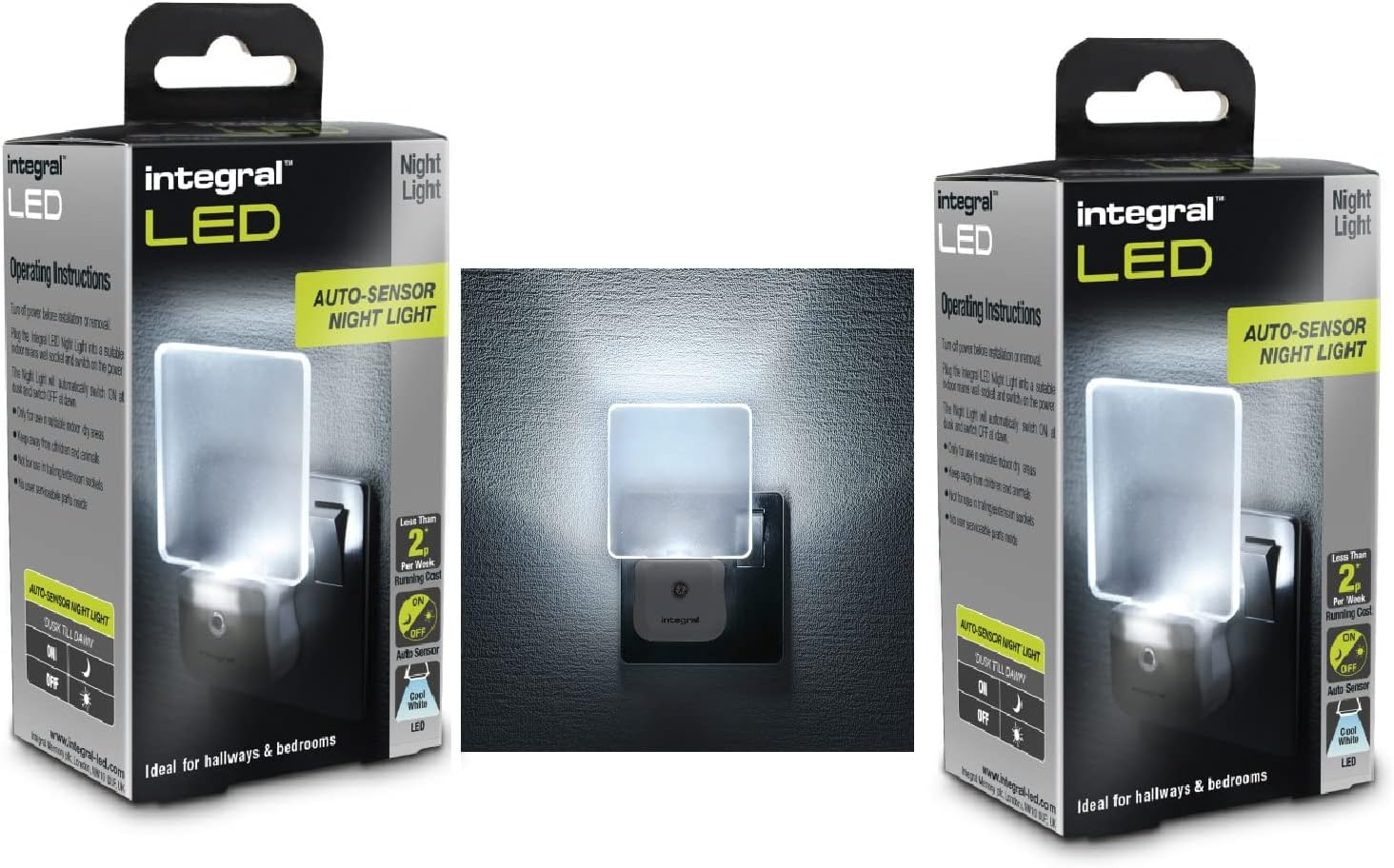 LED Plug in Walls with Dusk to Dawn Photocell Auto Sensor Night Lighting for Hallways Bedrooms, Landings, Children’s Room