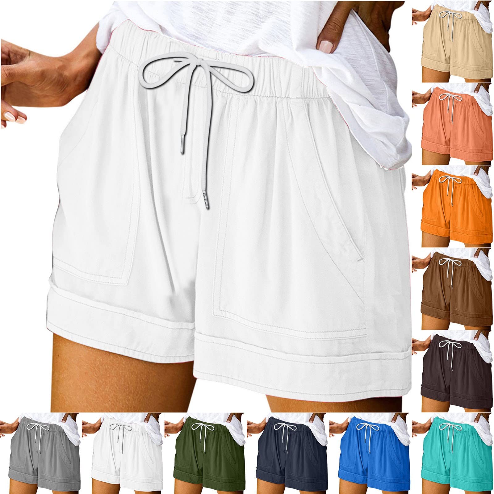 DASAYOWomens Shorts Casual 2024 Summer Beach Drawstring Shorts with Pockets 5 Inch Loose Cute Vacation Trendy Lounge Clothes