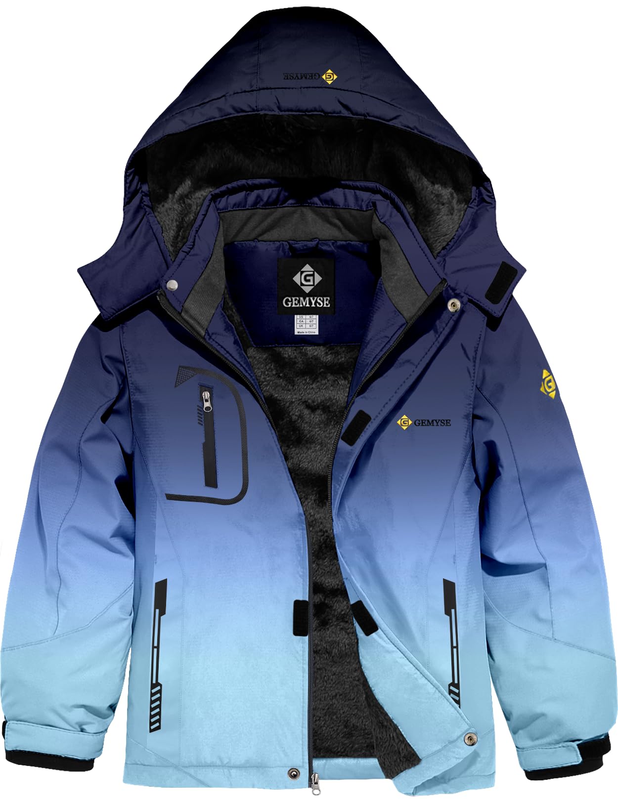 GEMYSE Boy's Waterproof Ski Snow Jacket Fleece Windproof Winter Jacket with Hood