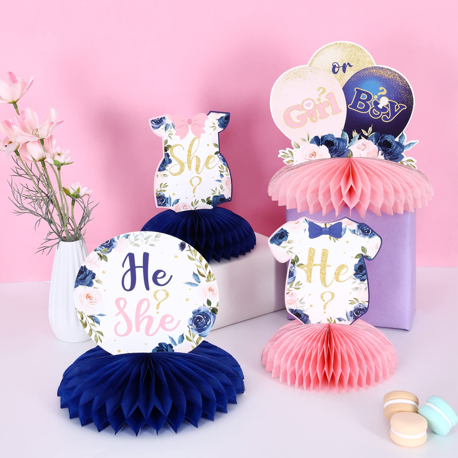 9 Décors De Table En Nid D'abeille Pour Baby Shower - Réalisation De Sexe, Oursons, Cartonné - 18 X 16 Cm