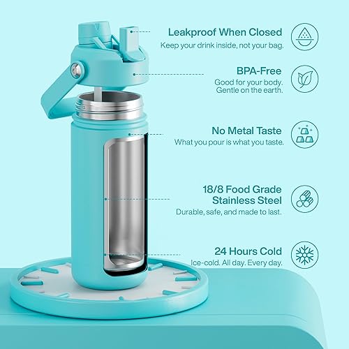Miniatura 79 de ENCOOL Botella de agua aislada con popote, de acero inoxidable, a prueba de fugas, sin BPA, al vacío de doble pared que se mantiene fría durante 24