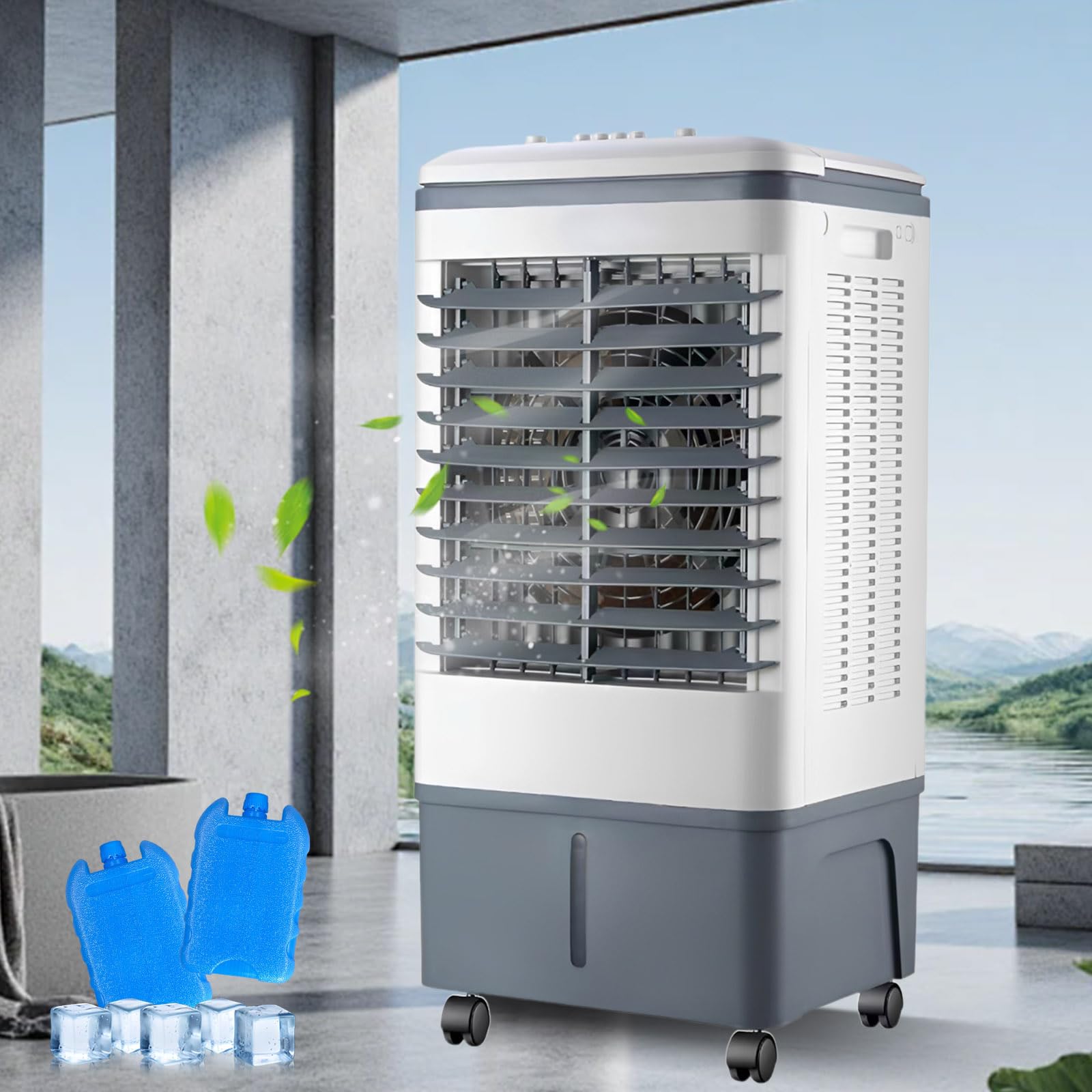 20L Evaporative Humidifier Fan, Mobile Air Cooler Mechanical Style, Wide-Angle Oscillation, 2 Ice Packs, Durable