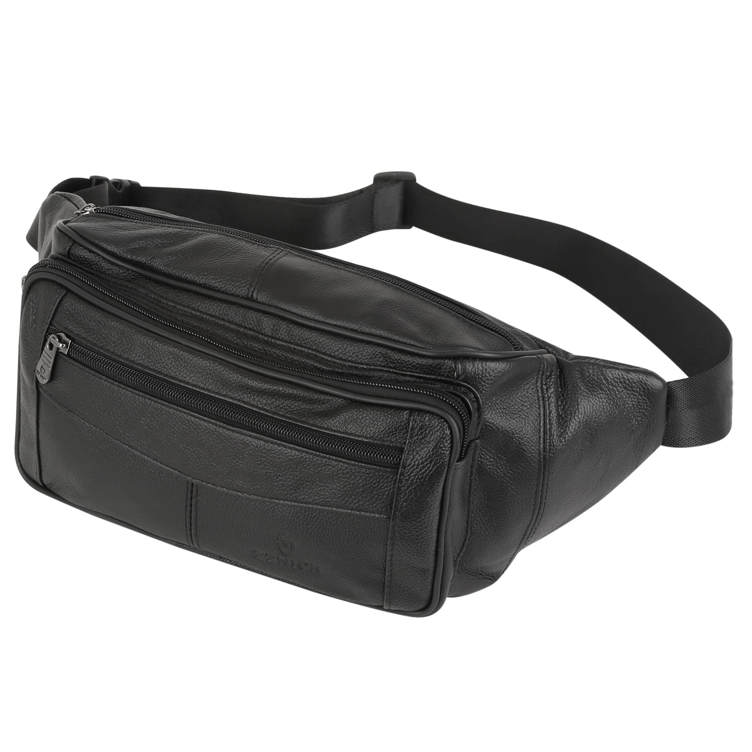 ZZNICK Genuine Leather Fanny Pack/Waist Bag/Organizer with Adjustable Belt, Multiple Pockets For Men and Women Black-873 Large