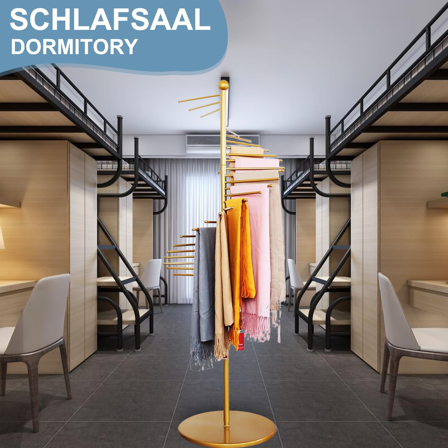 Portasciarpe, supporto per sciarpe in piedi, espositore commerciale, organizer a spirale in metallo con 30 stantuffi per vestiti, per sciarpe, cravatte, cinture, pantaloni, 170 cm x 42 cm