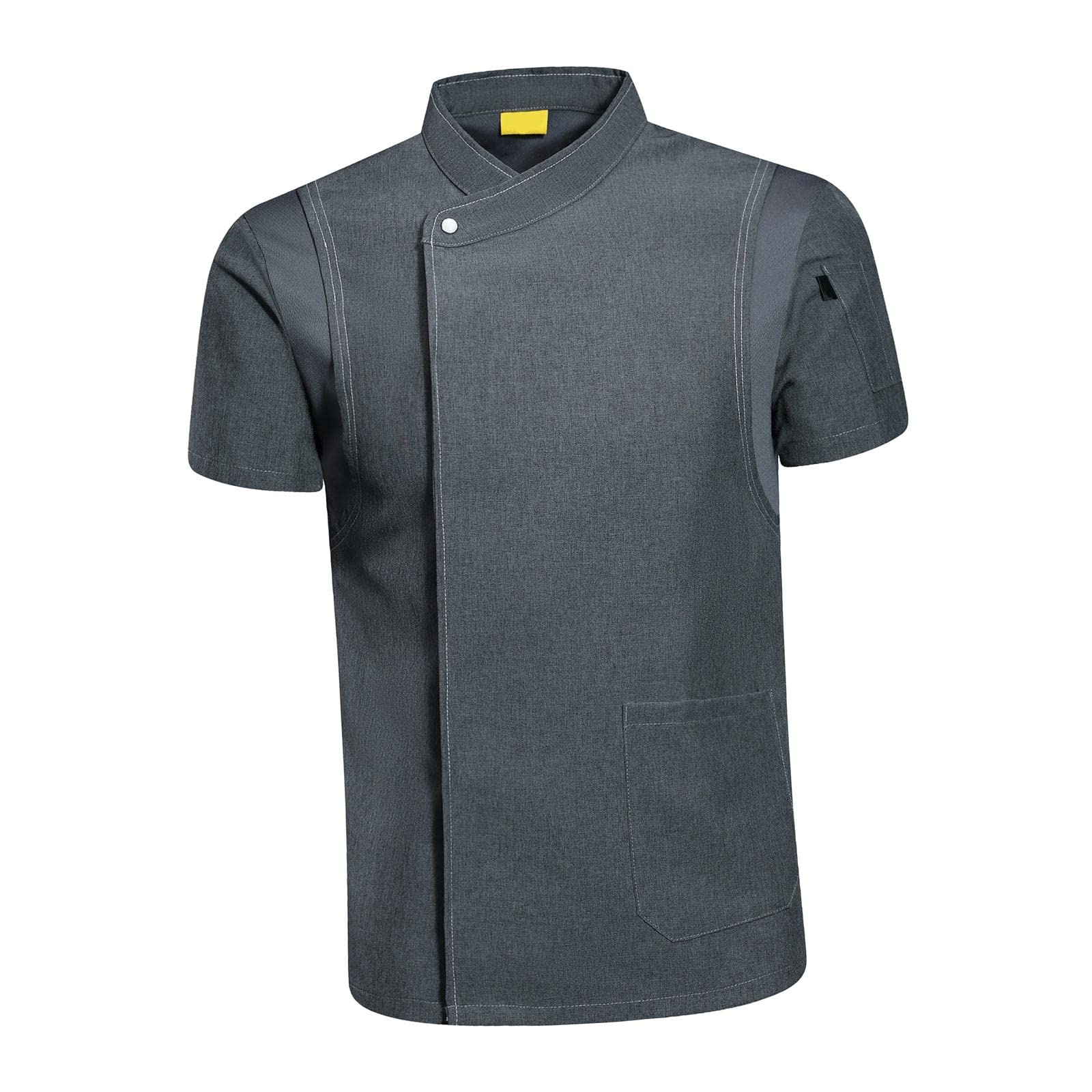 Colcolo Kochjacke Unisex Koch Uniform Kurzarm Jacke Arbeitskleidung mit Knopfverschluss Und Brusttasche Aus Atmungsaktivem Stoff für Restaurant Hotel Küche Ga, Grau XXL