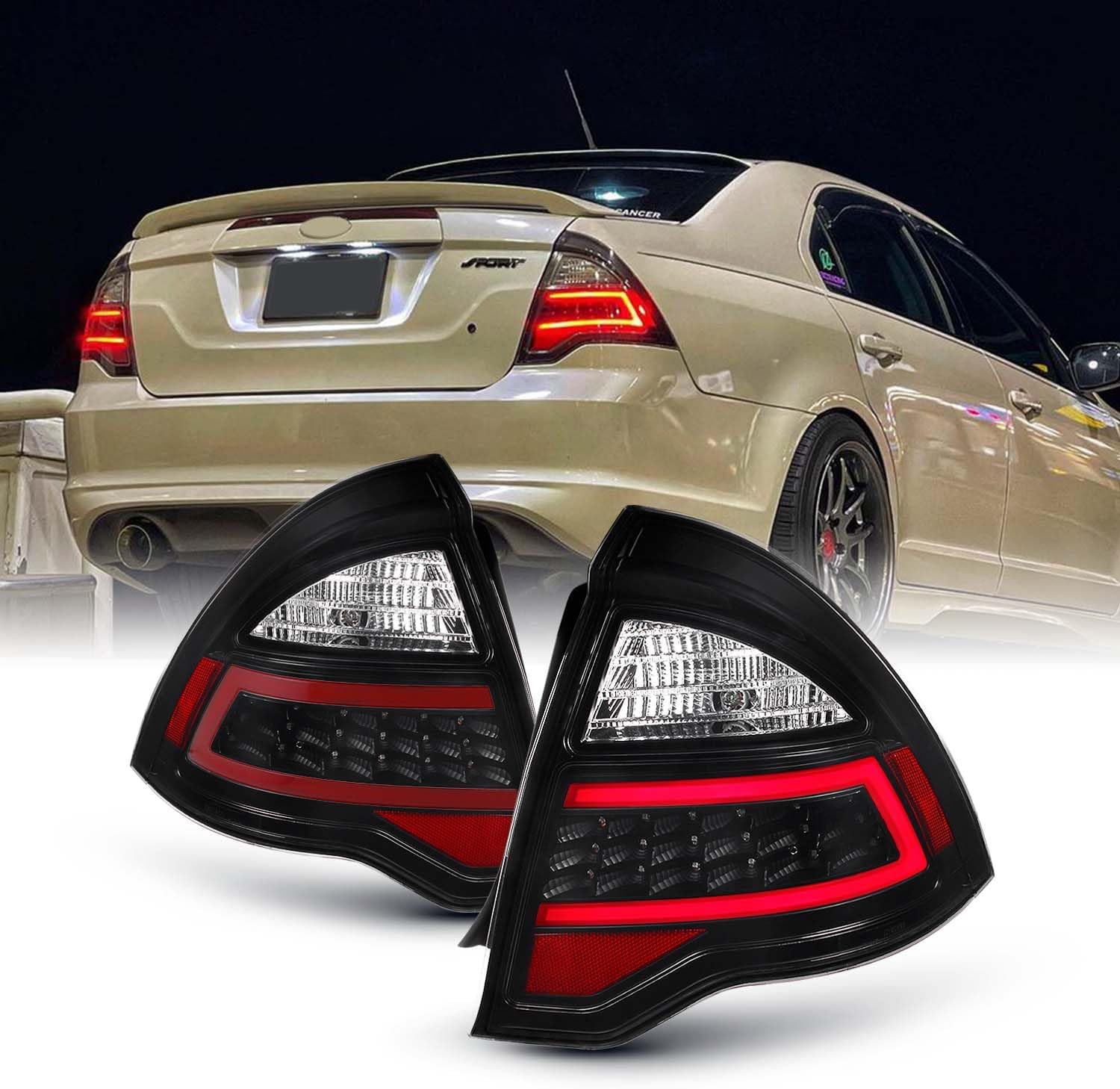 For 2010-12 Ford Fusion Full LED Daytime Running Lamp Bar Tail Lights Black Housing Clear Lens Set