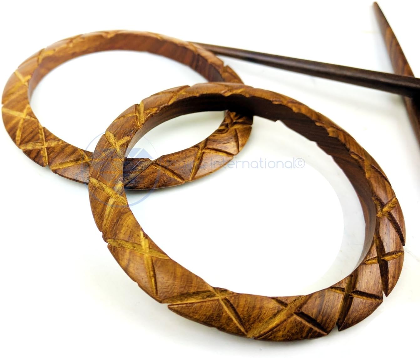 Hair Barrettes & Hair Clip (Wooden Shawl Pins) - (Brown Ring)