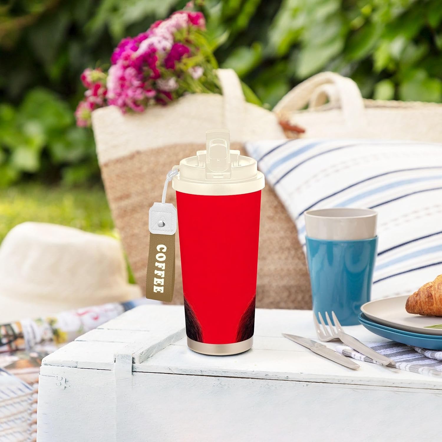 Insulated Coffee Mug Gorilla Headphone Black with Straw & Flip Lid, 16.9oz Iced Tumbler Cup, Double Wall Vacuum Mug for Travel Office Camping