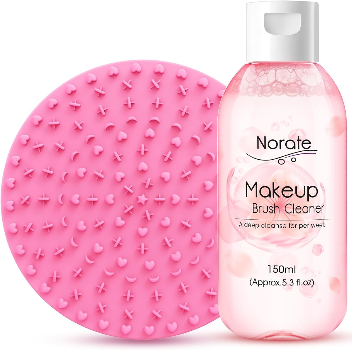 Makeup Brush Cleaner, Make Up Brush Cleaner Solution + Makeup Brush Cleaner Mat, Brush Cleaner Pad for Deep Clean Brush Shampoo, Gentle Formula Cruelty Free, 2 Piece Set