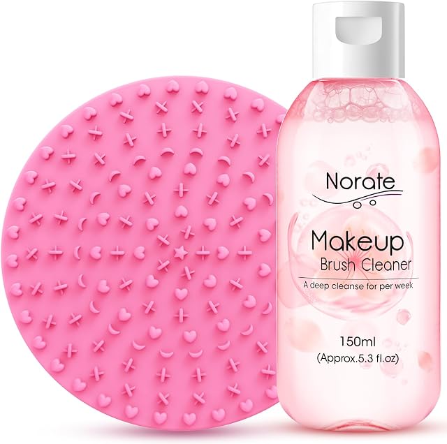 Norate Makeup Brush Cleaner, Make Up Brush Cleaner Solution + Makeup Brush Cleaner Mat, Brush Cleaner Pad for Deep Clean Brush Shampoo, Gentle Formula Cruelty Free, 2 Piece Set