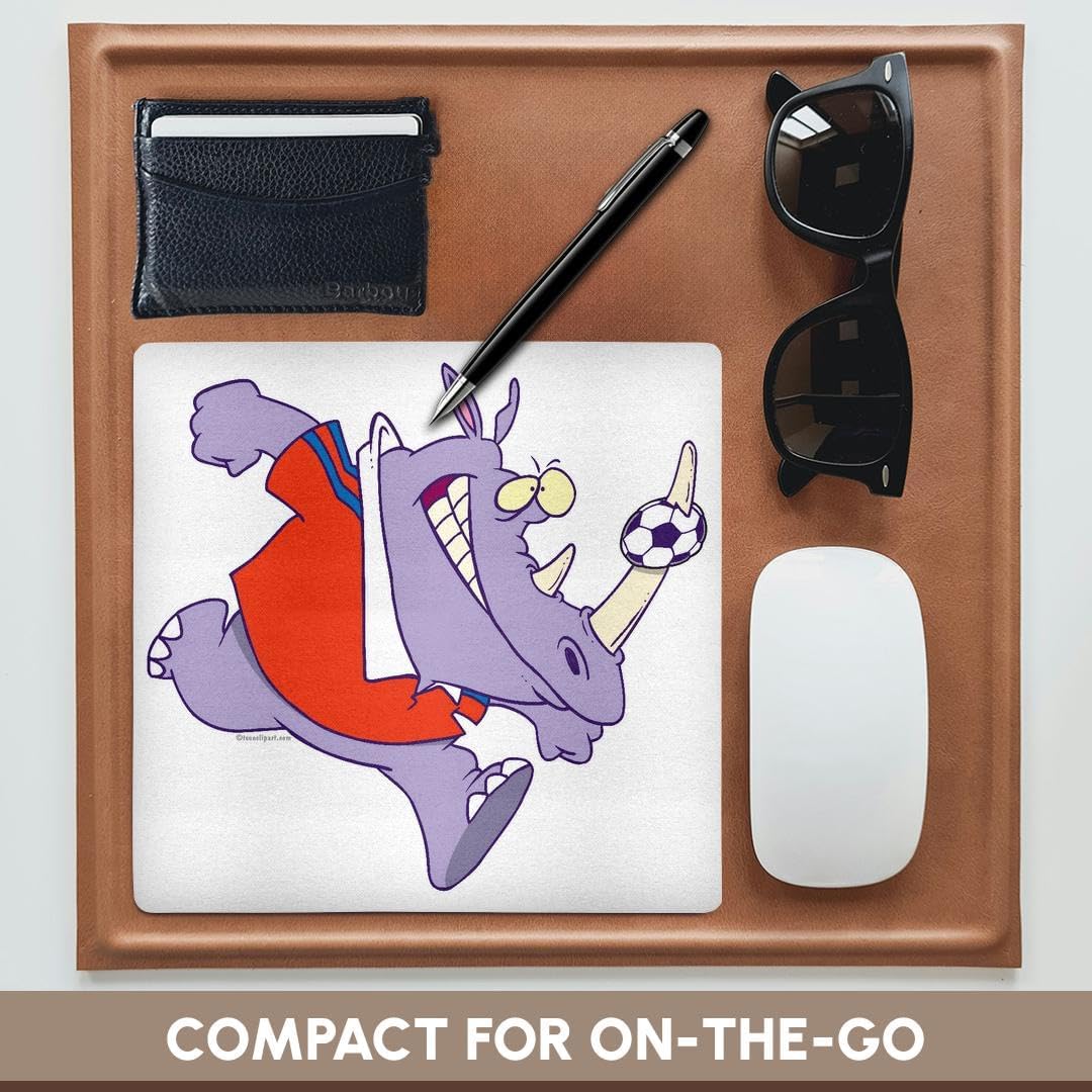 3dRose LLC 8 x 8 x 0.25 Inches Mouse Pad, Silly Soccer Rhino Sports Cartoon (mp_104384_1)