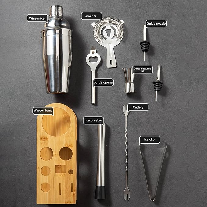 Kit de Bartender 10 Piezas, Coctelera Acero Inoxidable con Rack miniatura 6