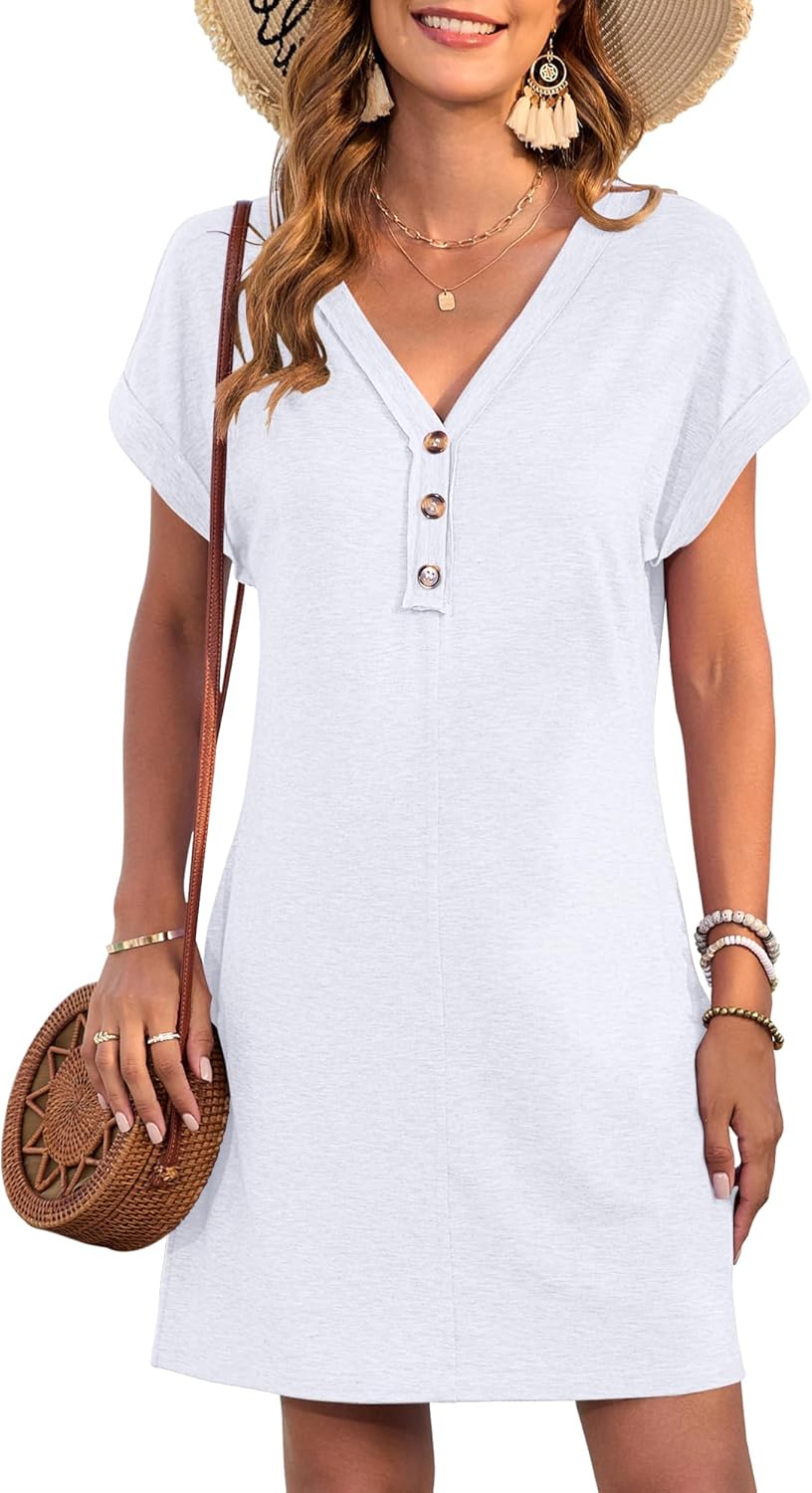 MOLERANI Women's Casual T Shirt V Neck Dress Summer Button Mini Sundresses - Image 4