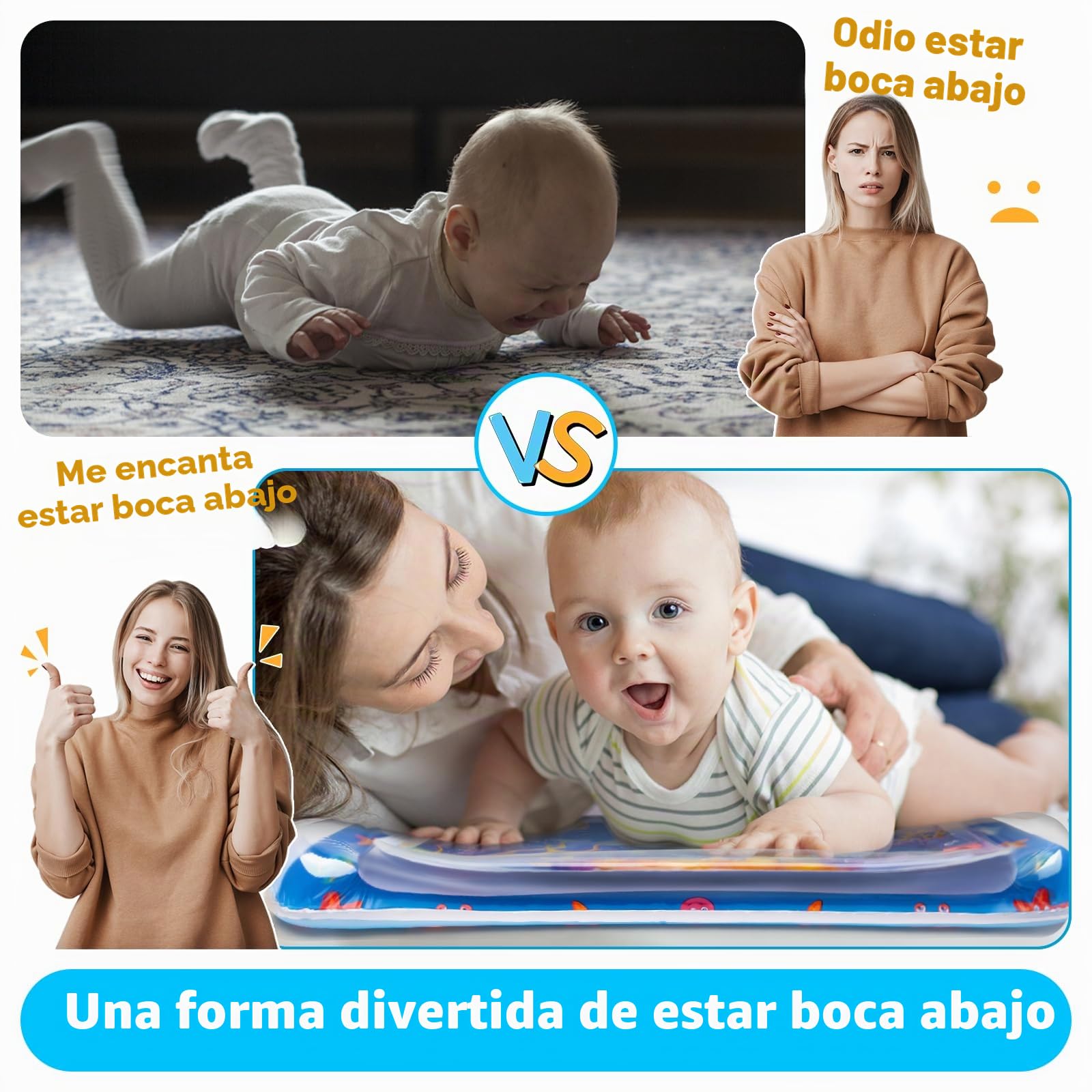 Yeeeasy Alfombrilla de agua para el tiempo de barriga, inflable para bebés, bebés y niños pequeños de 3 a 12 meses, promueve el desarrollo, juguetes para regalos para bebés