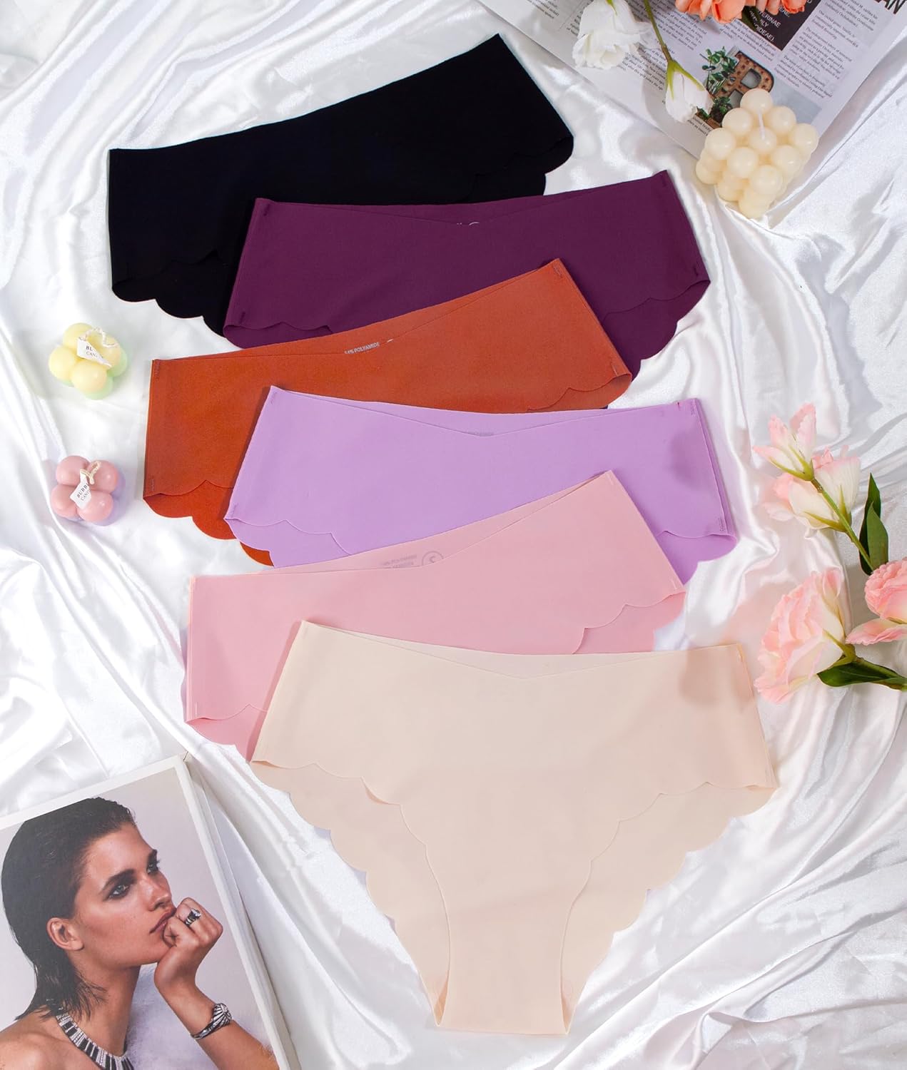 Sexy Seamless Underwear Wave Edge No Show Bikini Panties V-waist Ice Silk Hipster Lady Cheeky Invisibles Briefs 6 Pack - Image 2