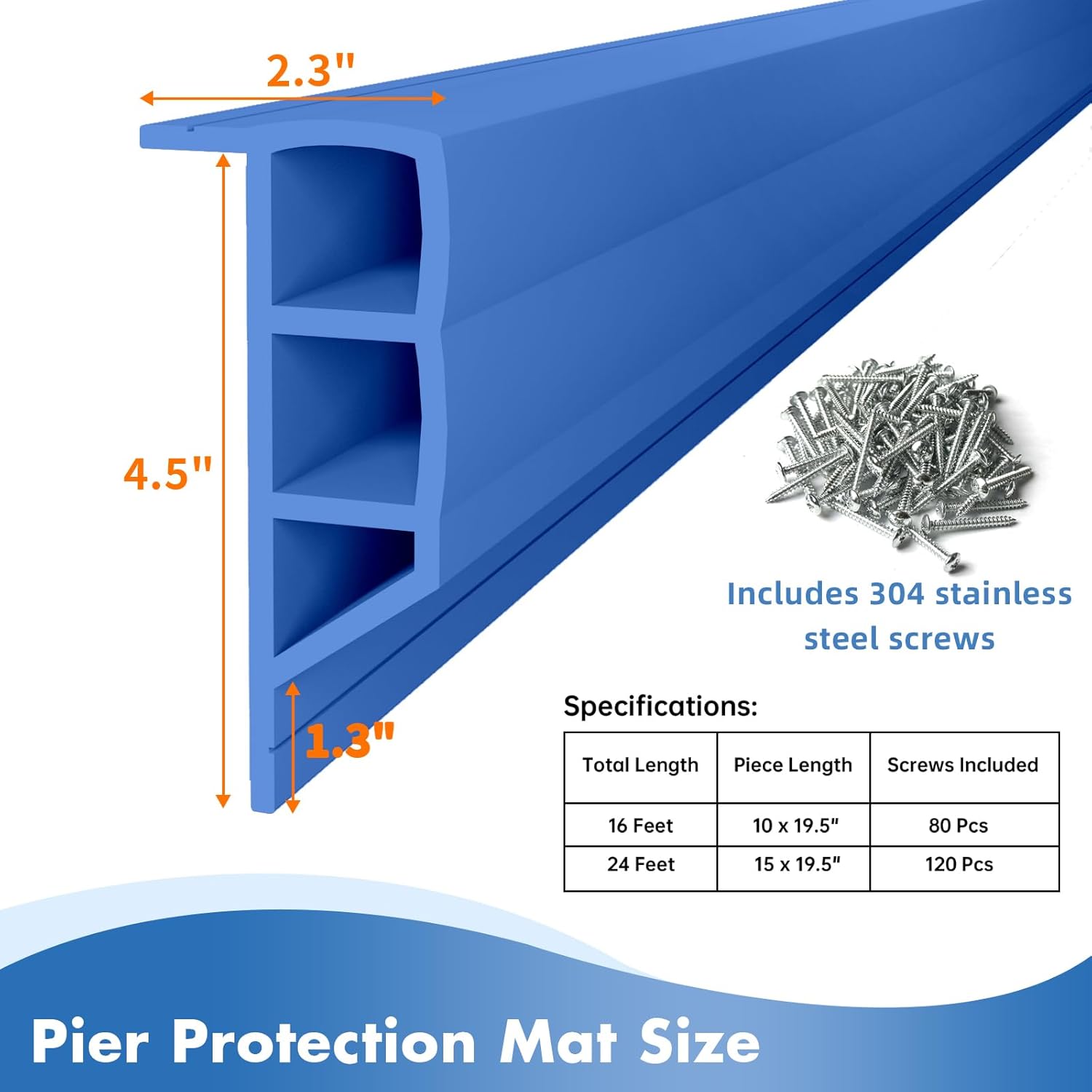 Nalwort Dock Bumpers 16 Feet and 24 Feet, Full Protection Dock Fender for Straight Edge and Side, Boat Dock Bumpers for Edging, Includes Mounting Screws, Black Gray Blue Brown Green Orange Yellow
