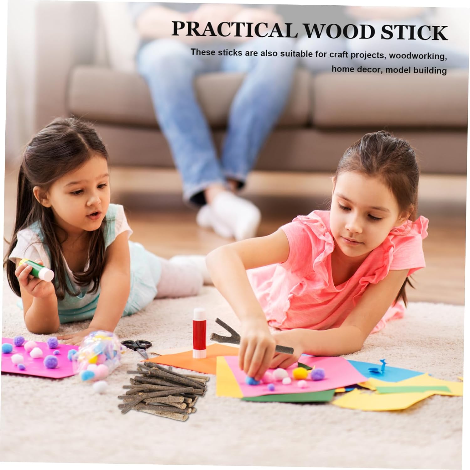 TEHAUX DIY Wood Sticks Craft Supplies Thick Ice Pop Sticks for Centerpieces Vase Fillers
