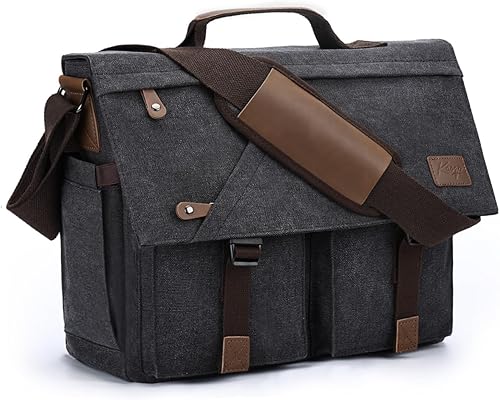 Kasqo Bolsa de mensajero para hombre, 14 pulgadas, 15.6 pulgadas, 17 pulgadas, resistente al agua, bolsa de lona para laptop, para escuela,