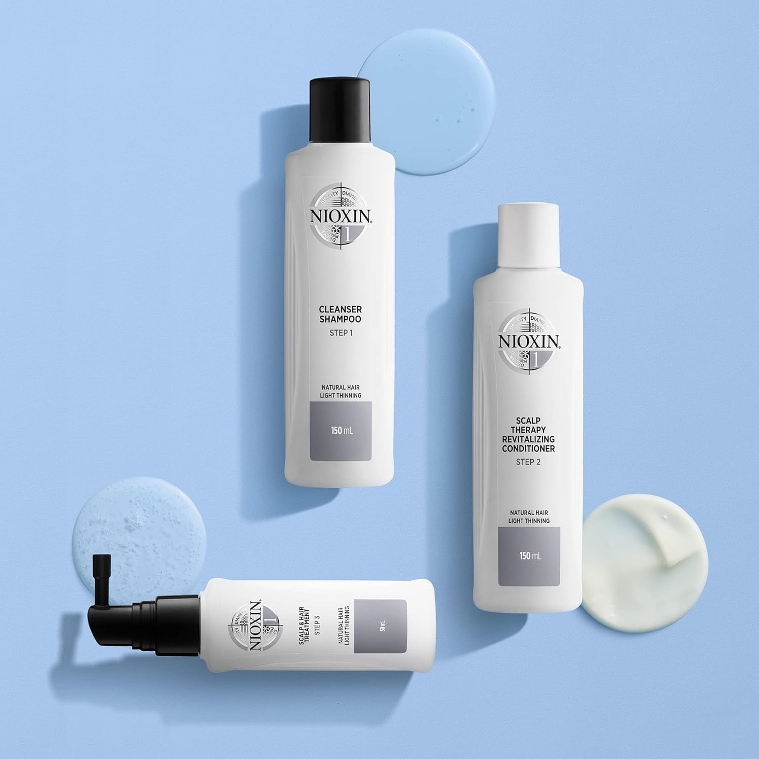 Nioxin Scalp + Hair Thickening System 1 Kit | For Natural-Hair with Light Thinning | Strengthen Against Breakage with Niacinamide & Biotin | Cleanse, Condition, & Treat | Bundle