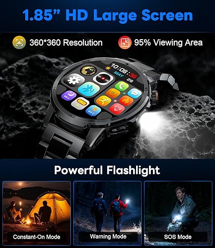 Miniatura 3 de Reloj inteligente militar para hombre, responder/hacer llamadas, reloj inteligente resistente HD de 1.85 pulgadas con batería de 1000 mAh, linterna,