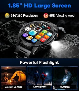 Smart Watches for Men 1000mAh 1.85 HD Military IP68 LED Light Sport
