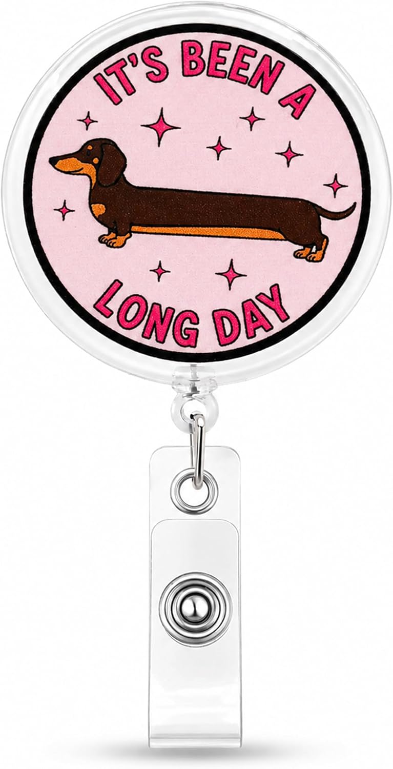 Dachshund Badge Reel Retractable, Funny Dog Badge Holder Acrylic ID Badge Reel with Alligator Clip, Cute Wiener Dog Badge Clip for Nurse Teacher Office Worker Gift