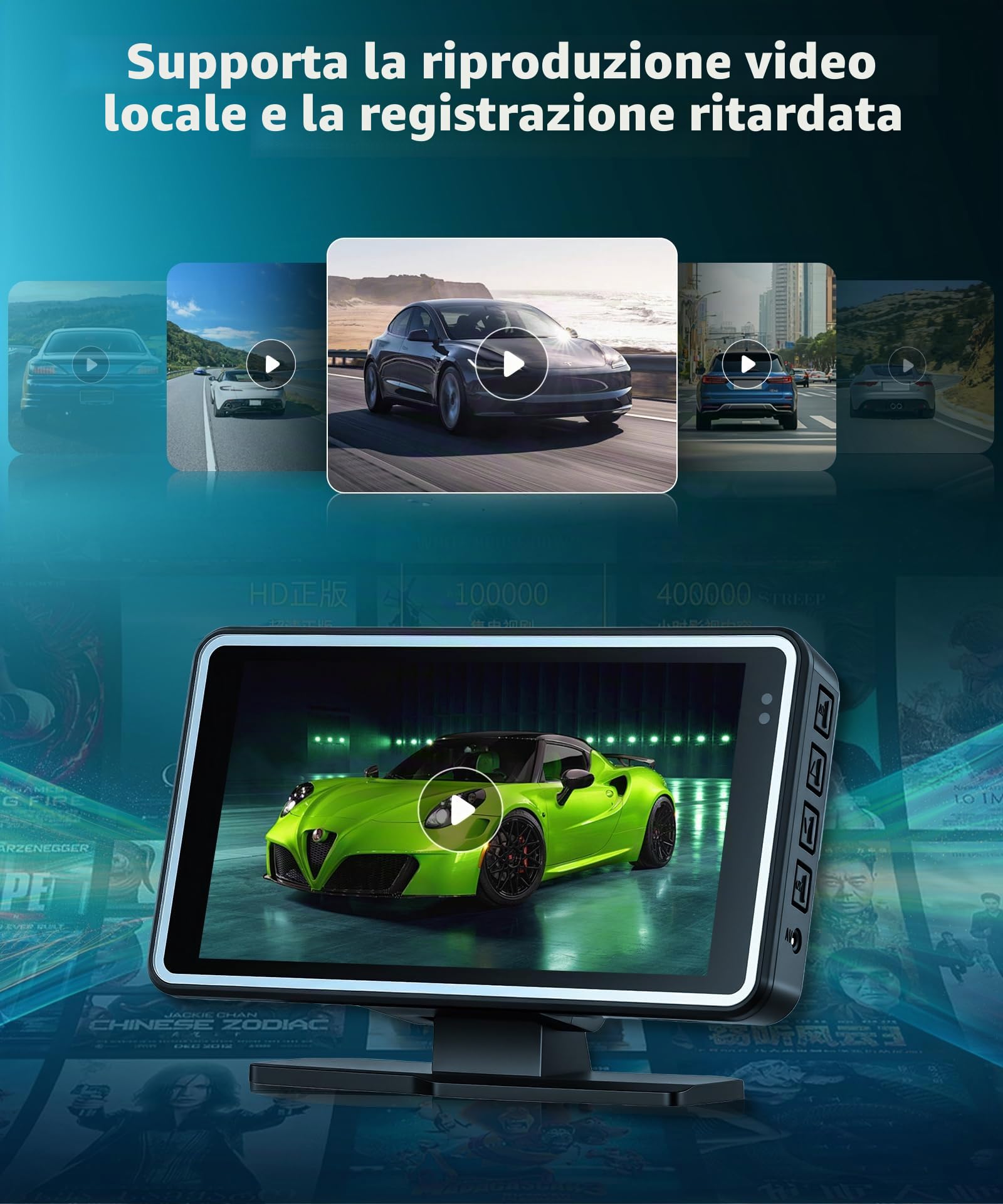 Rimoody WIFI Dashcam & Head Up Display per Auto, Head Up HUD Multifunzione Tachimetro Digitale Auto, 5 Pollici IPS Monitor Dash Cam con 1080P Fotocamera Frontale, Controllo APP/DVR/Loop Video