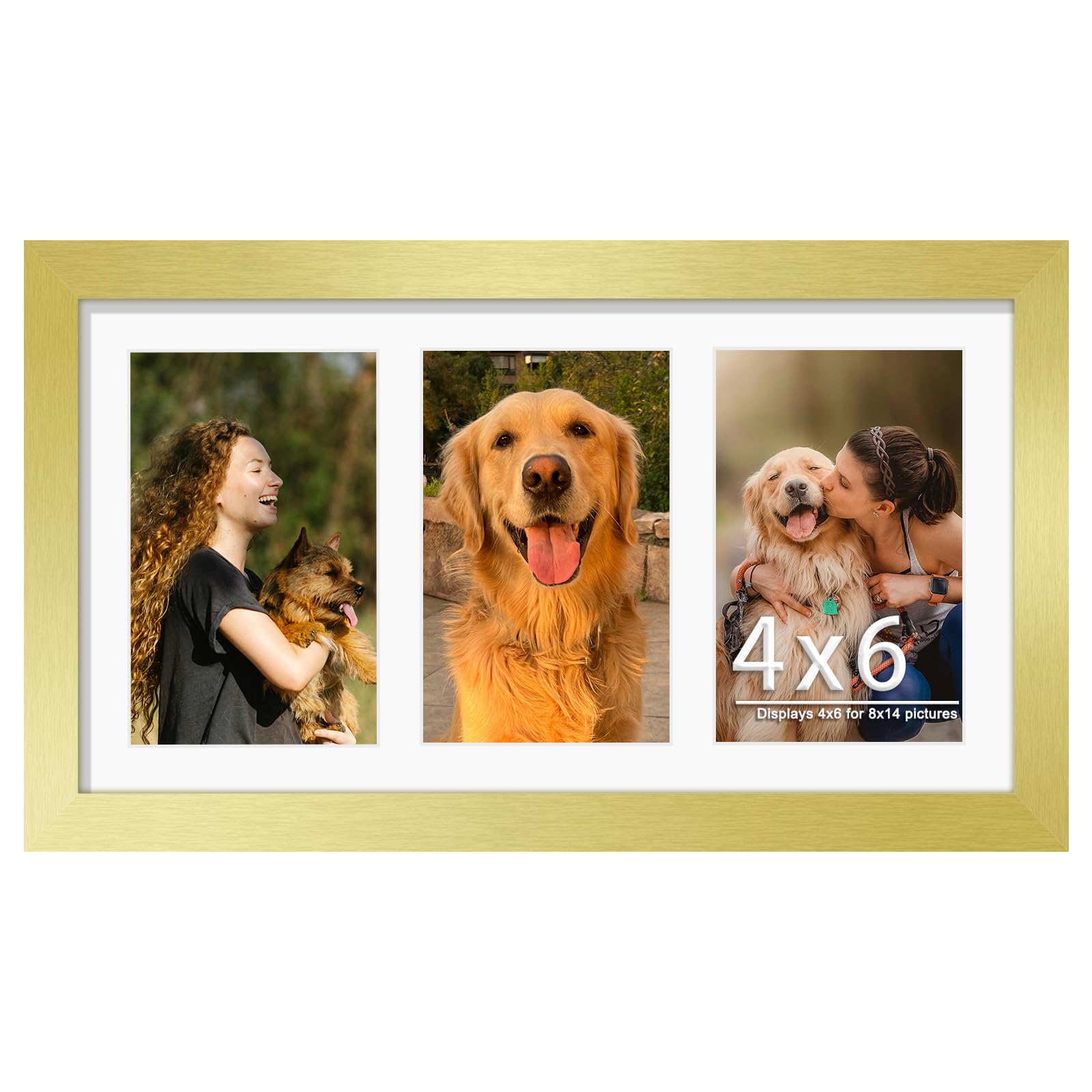 DUENPY 8x14 Collage Picture Frame 4x6 Collage Picture Frame Displays Three 4x6 inch Photos or 8x14 (Without Mat) for Available Horizontal Wall Mounting Display and Vertical Gold