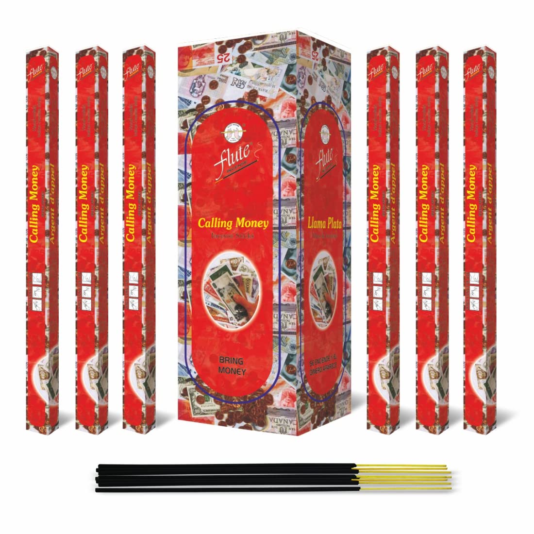 Flute Calling Money Fragrant Charcoal Incense Sticks Pack - 200 Sticks Total