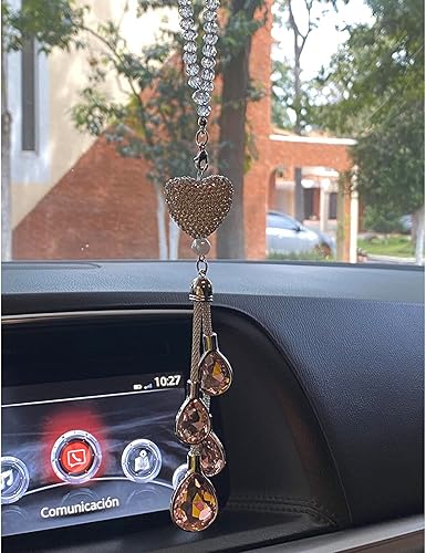Miniatura 4 de 1 pieza de accesorios de automóvil con diamantes de corazón, colgante de adorno colgante de la suerte, decoración de espejo retrovisor del