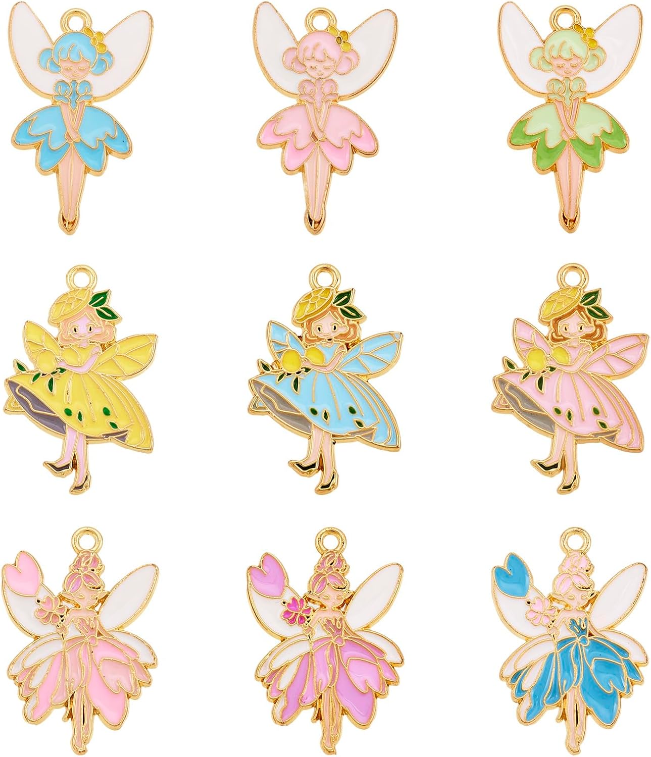 36Pcs Enamel Charms for Jewelry Making Cute Angel Fairy Enamel Charms 9 Styles Beautiful Light Gold Plating Flower Fairy Charm for DIY Necklace Bracelet Earrings Keychain - Image 7