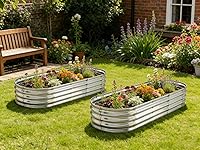 Vista 3 de Jardinera elevada de metal para jardín de 6 x 2 pies para plantas vegetales y hierbas (2 unidades)